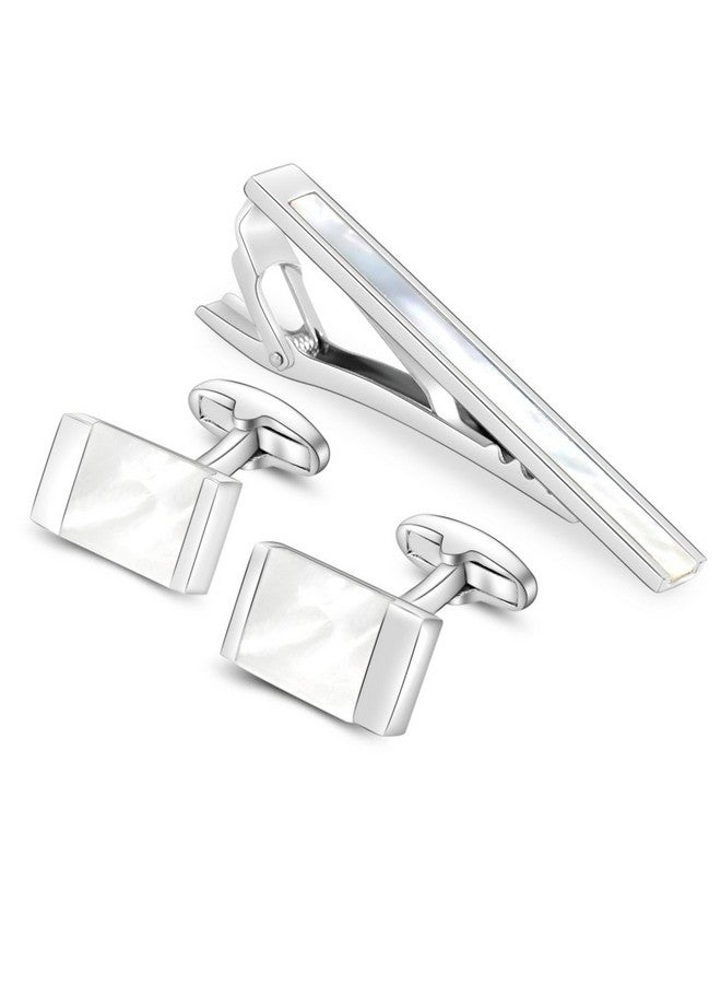 Merit Ocean Exquisite Mother Of Pearl Cufflinks And Tie Clip Set For Men With Gift Box - Image 1
