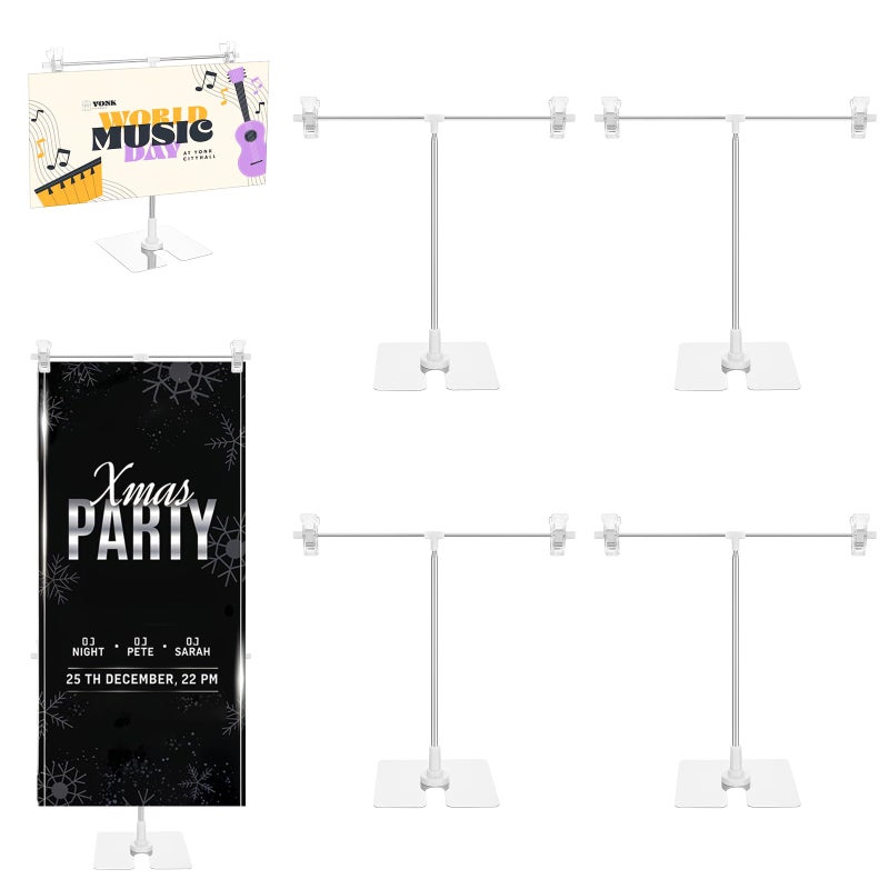 JOUTYFOR 4 Pack Adjustable Metal Banner Holder Table Top Banner Display Poster Stand T Shaped Stand Desktop Business Poster Holder Advertising Display Sign for Indoor Outdoor Store Board - Image 1