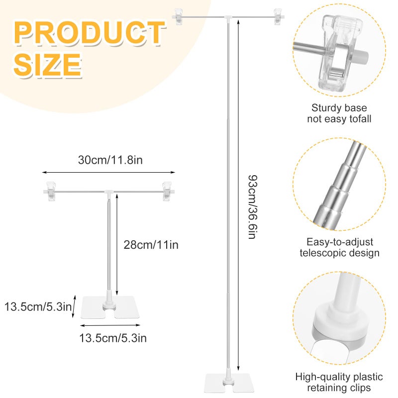 JOUTYFOR 4 Pack Adjustable Metal Banner Holder Table Top Banner Display Poster Stand T Shaped Stand Desktop Business Poster Holder Advertising Display Sign for Indoor Outdoor Store Board - Image 2