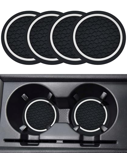 SCUARI 4PCS Car Coasters Car Cup Coasters 275 Inch NoSlip Anti Dust mats Cup Holder Insert Coaster Fits Vehicles BlackWhite - Image 1