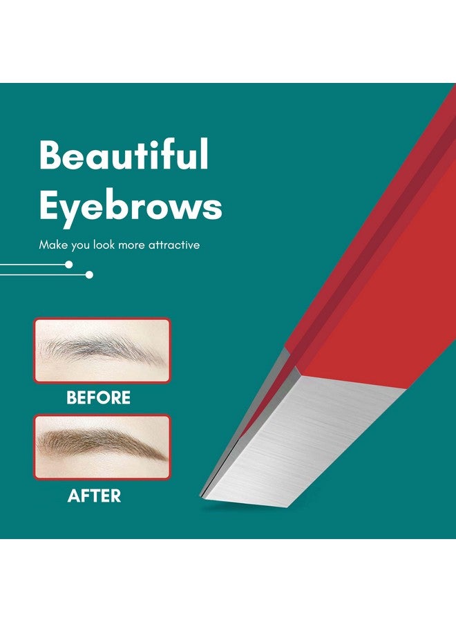 Beaute Secrets Luxury Tweezers Set Professional Stainless Steel Tweezers Best Precision Tweezers For Eyebrows Great Precision For Facial Hair Ingrown Hair Splinter Eyebrow Tweezers (Red) - Image 3