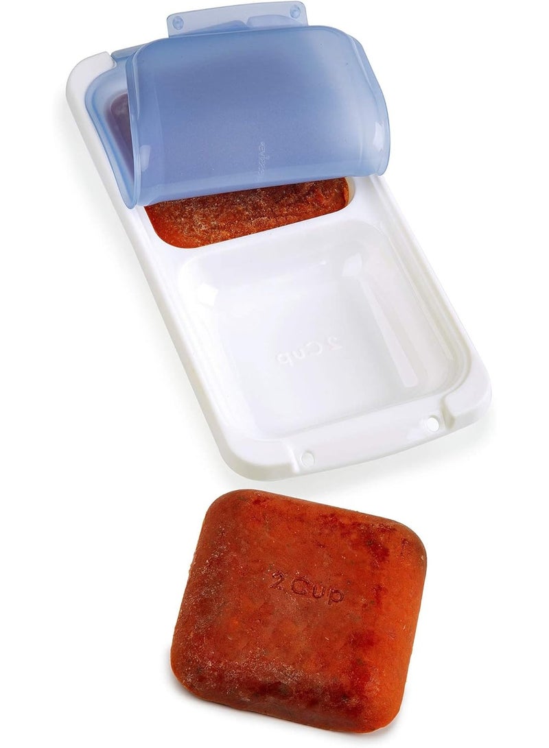 Progressive Prepworks from Progressive PrepWorks PKS-735 Dishwasher Safe Half Cup 6 Serving Leftover Soup & Food Storage Freezer Pod Tray with Silicone Lid, Blue & White - Image 1