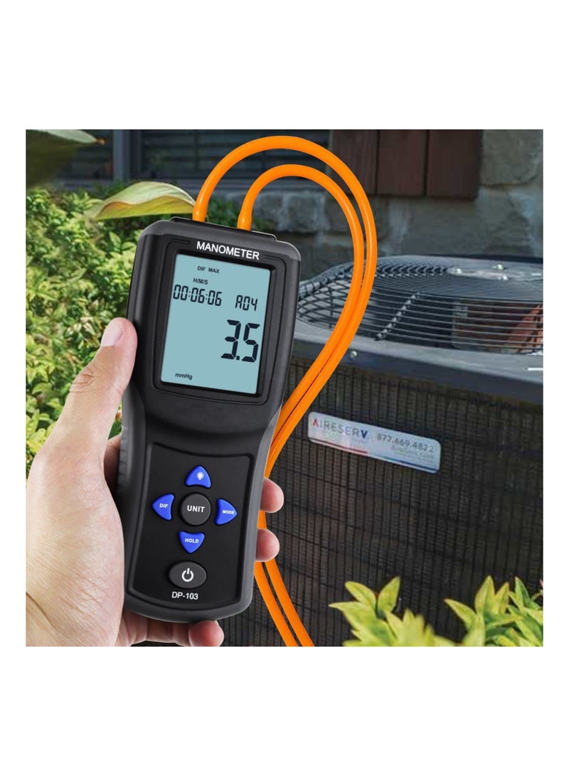 Zikra Digital Manometer Gas Pressure Tester, 12 Units Professional Manometer HVAC Air Pressure Testing Tool Pressure Meter HVAC Airflow Pressure Testing Tool with Large LCD Display Backlight for Home and RV - Image 5