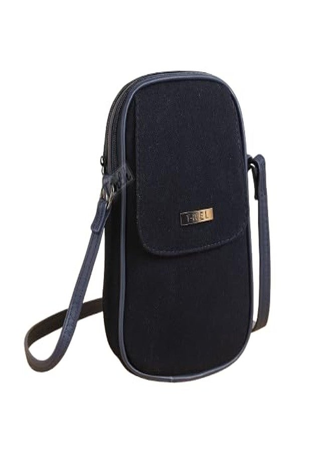 Tinth Girls Denim Adjustable Long Belt Smartphone Sling Bag (Dark Blue) - Image 1