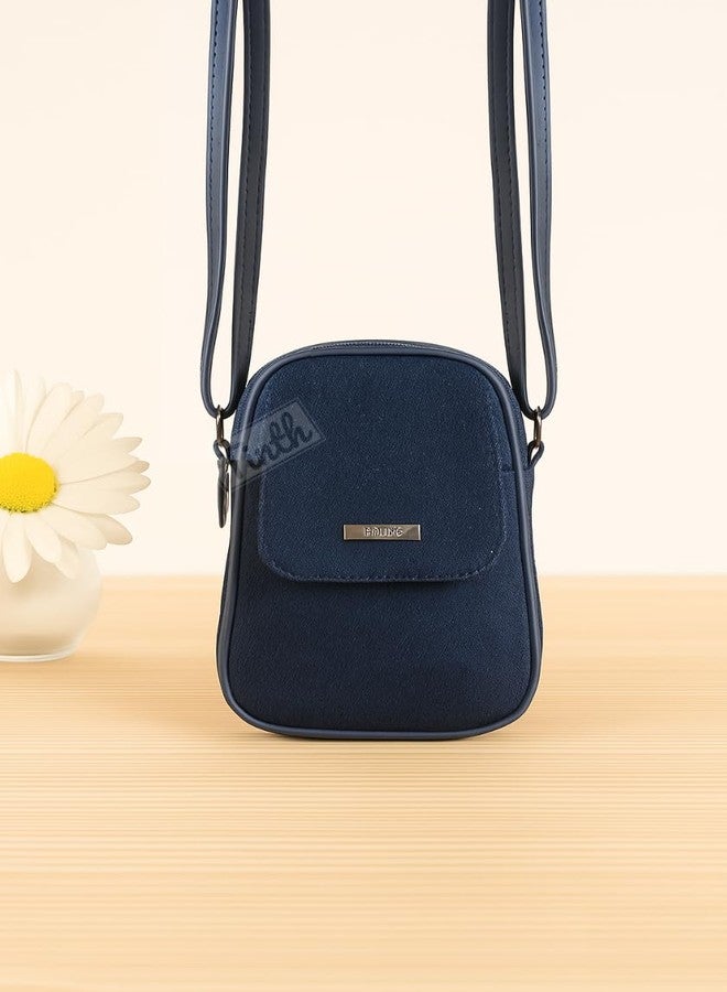 Tinth Girls Denim Adjustable Long Belt Smartphone Sling Bag (Dark Blue) - Image 3
