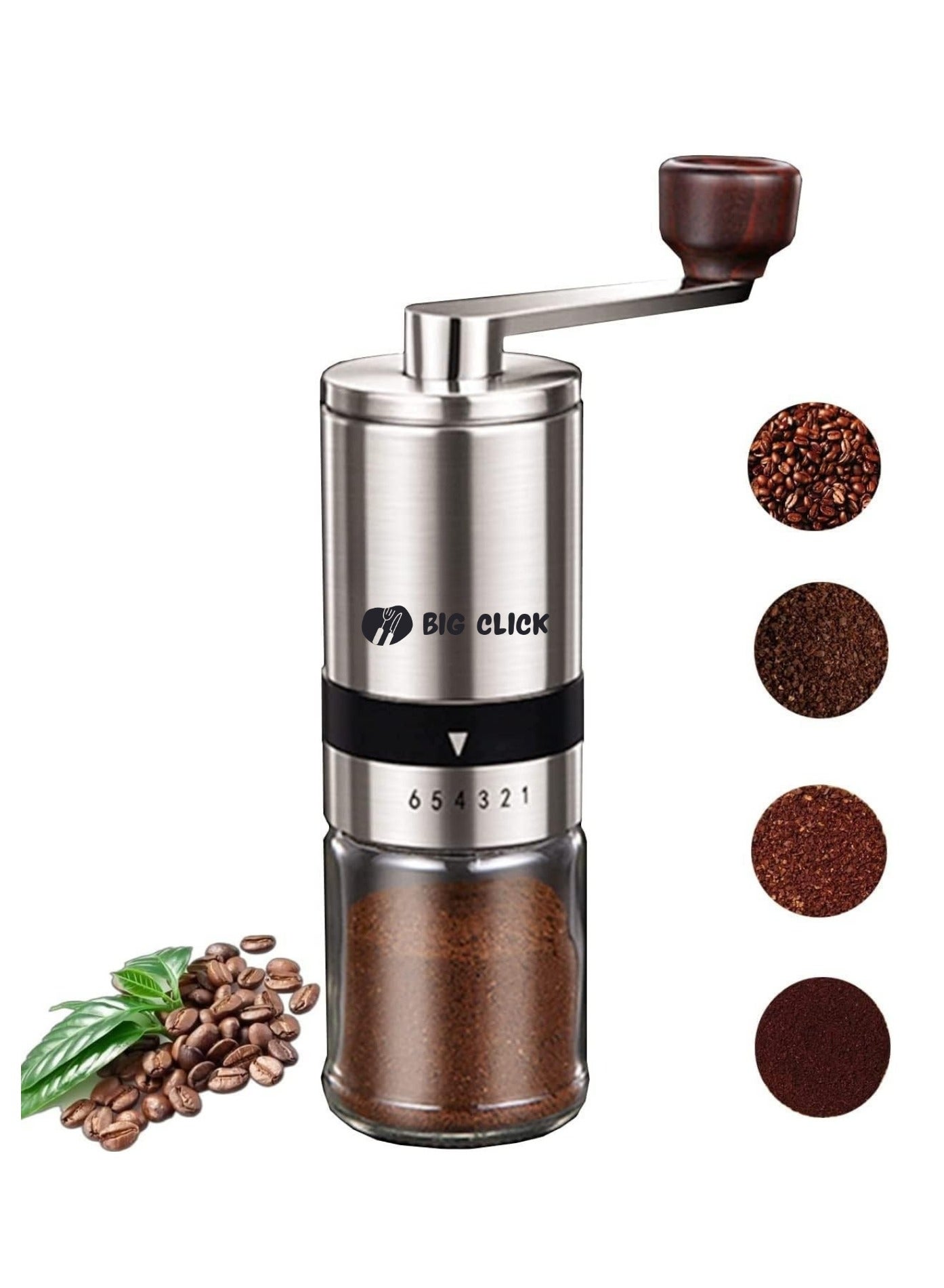 Portable Coffee Grinder, Coffee Bean Grinder with Adjustable 6 Gears for Espresso, French Press and Drip Coffee, Manual Coffee Grinder Suitable for Home, Office, Traveling, Camping