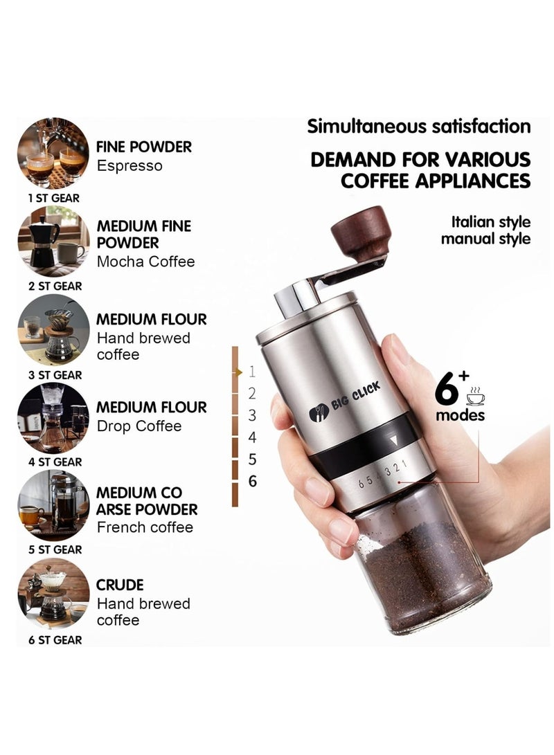 بيغ كليك مطحنة قهوة محمولة، مطحنة حبوب القهوة مع 6 تروس قابلة للتعديل للإسبريسو، الضغط الفرنسي والقهوة المقطرة، مطحنة قهوة يدوية مناسبة للمنزل والمكتب والسفر والتخييم - Image 2