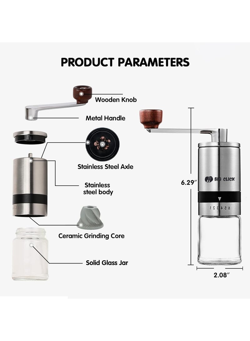بيغ كليك مطحنة قهوة محمولة، مطحنة حبوب القهوة مع 6 تروس قابلة للتعديل للإسبريسو، الضغط الفرنسي والقهوة المقطرة، مطحنة قهوة يدوية مناسبة للمنزل والمكتب والسفر والتخييم - Image 4