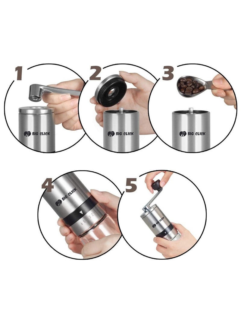 بيغ كليك مطحنة قهوة محمولة، مطحنة حبوب القهوة مع 6 تروس قابلة للتعديل للإسبريسو، الضغط الفرنسي والقهوة المقطرة، مطحنة قهوة يدوية مناسبة للمنزل والمكتب والسفر والتخييم - Image 5