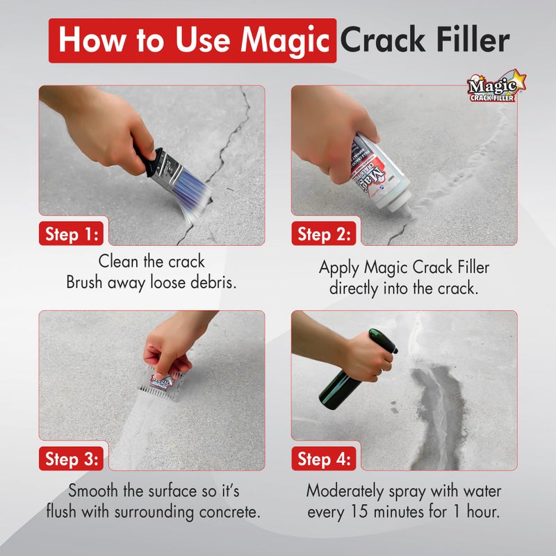 Magic Crack Filler زجاجة حشو الشقوق السحرية 1.4 رطل رمادية - إصلاح الشقوق بسهولة وبدون فوضى للخرسانة، البناء والأسفلت - متينة ومقاومة للعوامل الجوية - Image 3