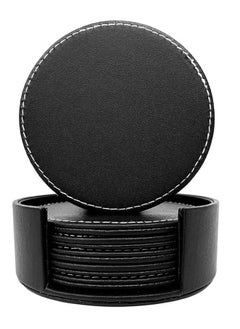 GUSGU Coasters for Drinks, 6 PCS Premium PU Leather Coaster with Holder, 9.6cm Anti-Slip Heat Insulation Drink Coaster Protect Table from Stains  - Image 1
