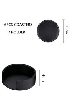 GUSGU Coasters for Drinks, 6 PCS Premium PU Leather Coaster with Holder, 9.6cm Anti-Slip Heat Insulation Drink Coaster Protect Table from Stains  - Image 2