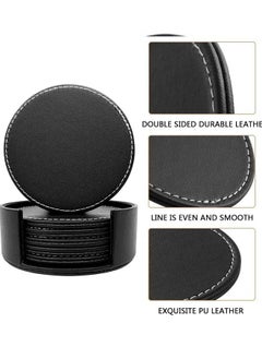 GUSGU Coasters for Drinks, 6 PCS Premium PU Leather Coaster with Holder, 9.6cm Anti-Slip Heat Insulation Drink Coaster Protect Table from Stains  - Image 3