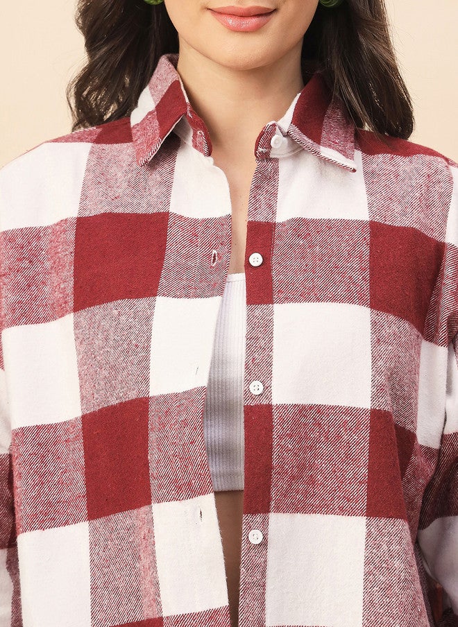 CHIMPAAANZEE Women Buffalo Checks Checked Oversized Casual Shirt - Image 4