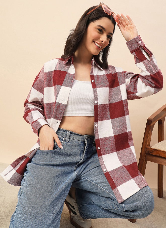 CHIMPAAANZEE Women Buffalo Checks Checked Oversized Casual Shirt - Image 1