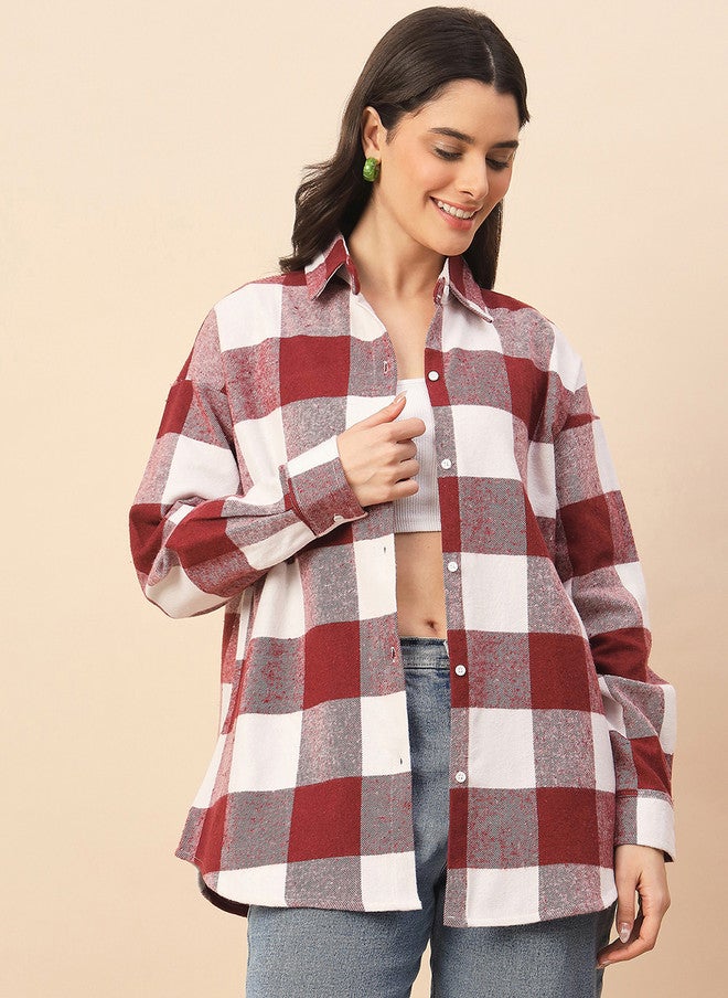 CHIMPAAANZEE Women Buffalo Checks Checked Oversized Casual Shirt - Image 5