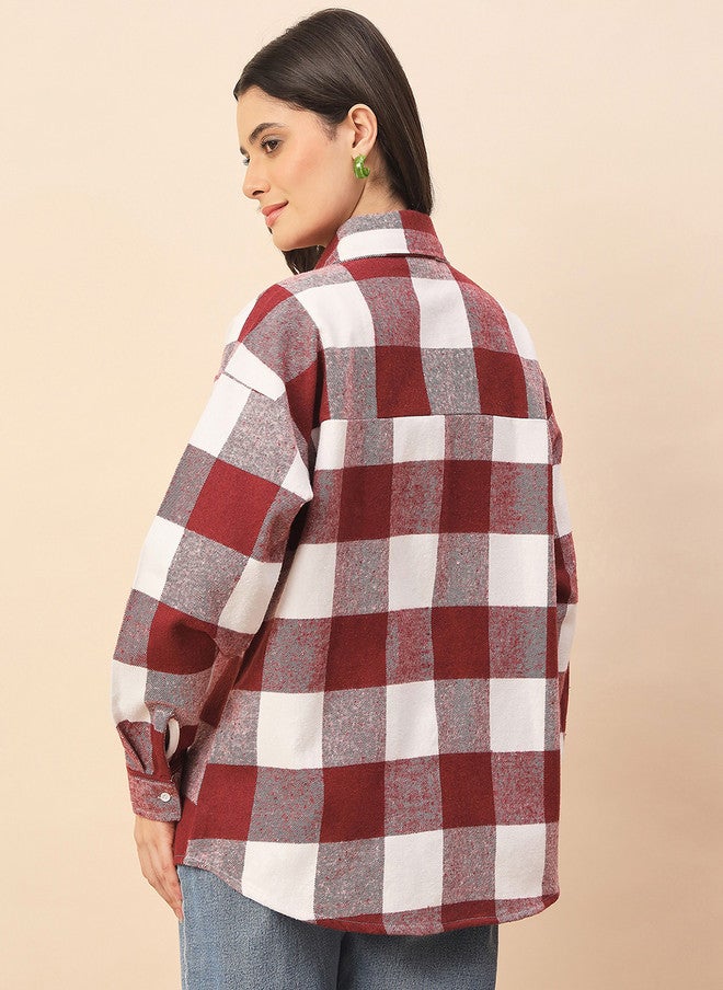 CHIMPAAANZEE Women Buffalo Checks Checked Oversized Casual Shirt - Image 3