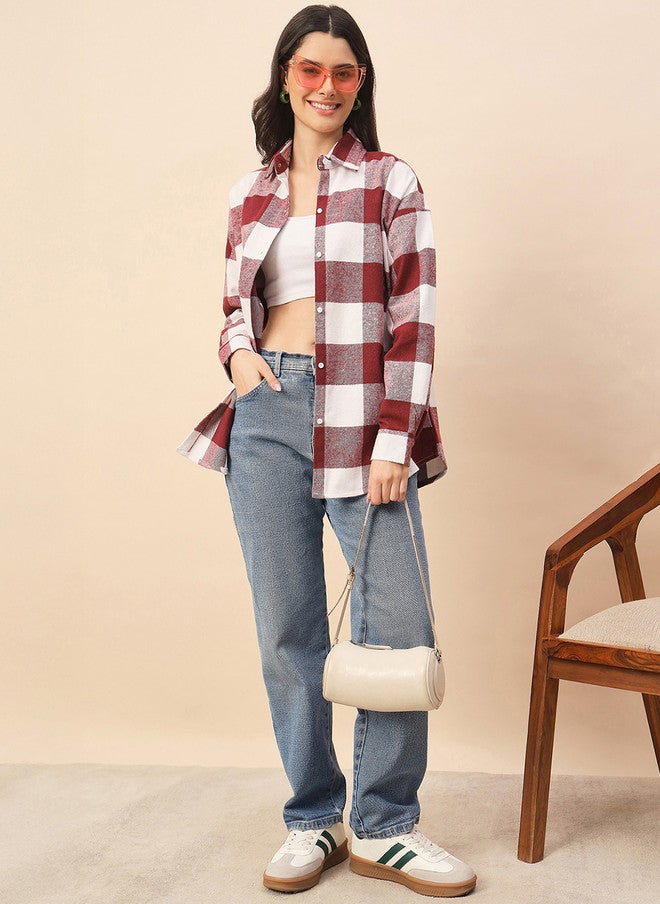 CHIMPAAANZEE Women Buffalo Checks Checked Oversized Casual Shirt - Image 2
