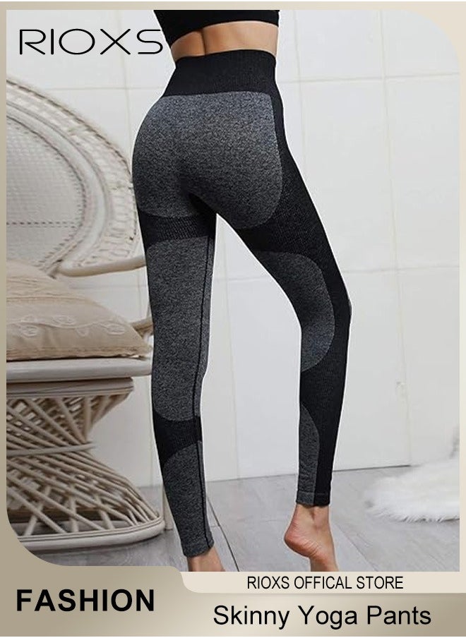 RIOXS Women's High Waist Leggings,Solid Stretch Yoga Pants,Tummy Control Fitness Legging With Pockets,Skinny Leggings,Slim Fit Sports Sweatpants For Fitness Workout Gym Running  - Image 1