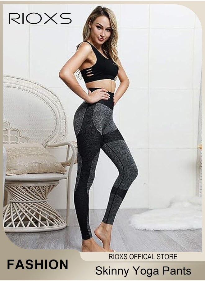 RIOXS Women's High Waist Leggings,Solid Stretch Yoga Pants,Tummy Control Fitness Legging With Pockets,Skinny Leggings,Slim Fit Sports Sweatpants For Fitness Workout Gym Running  - Image 2