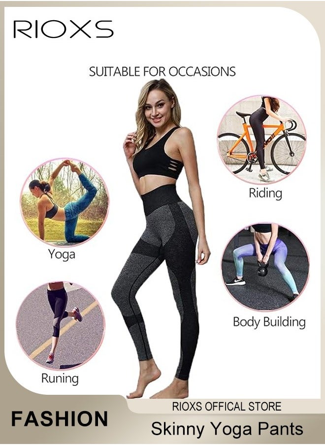RIOXS Women's High Waist Leggings,Solid Stretch Yoga Pants,Tummy Control Fitness Legging With Pockets,Skinny Leggings,Slim Fit Sports Sweatpants For Fitness Workout Gym Running  - Image 5