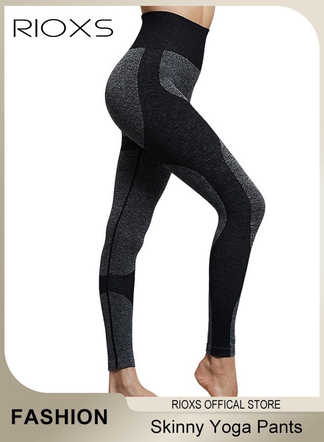 Women's High Waist Leggings,Solid Stretch Yoga Pants,Tummy Control Fitness Legging With Pockets,Skinny Leggings,Slim Fit Sports Sweatpants For Fitness Workout Gym Running