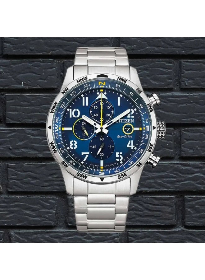 CITIZEN ساعة يد كرونوغراف للرجال إيكو درايف CA0790-83L، 43 مم قرص أزرق، سوار من الفولاذ المقاوم للصدأ، 100 م مقاومة للماء - Image 1