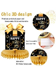 HOWAF Happy New Year Honeycomb Centerpiece Black Gold New Years Table Centerpieces Decoration New Year Party Table Topper For 2023 New Year Eve Party Supplies Happy New Year Table Decoration 9 Pcs  - Image 5