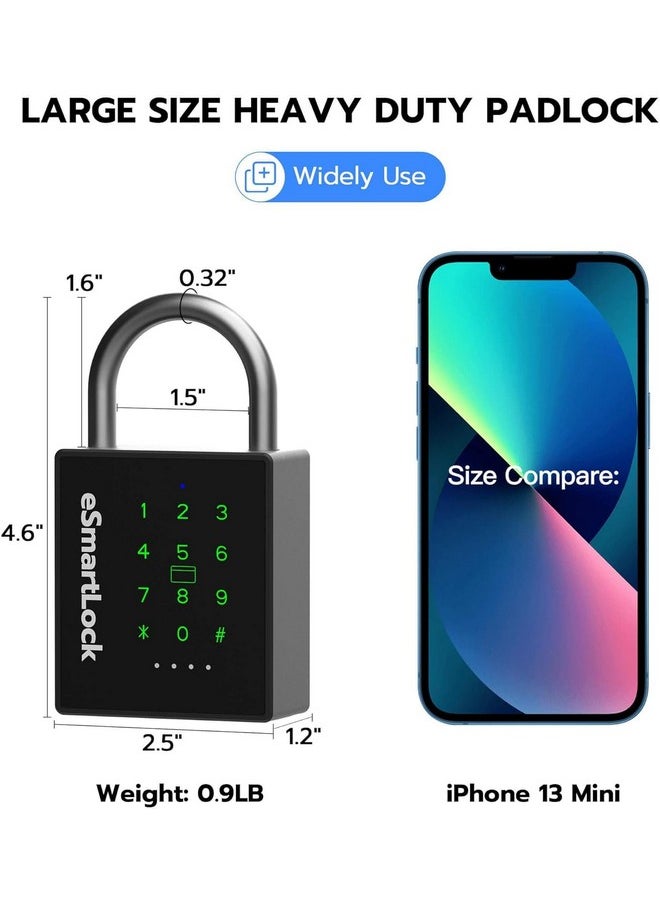 Elinksmart eLinkSmart Heavy Duty Smart Padlock with Key, Pad Lock with Code Keypad, Weatherproof Bluetooth RFID Keyless Electronic Digital Combination Lock for Gate Outdoor Fence Gym Locker Pool Shed Storage  - Image 2