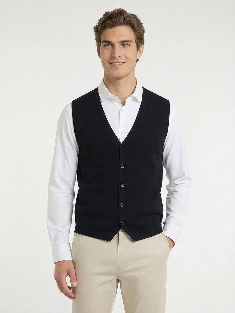 Kip Navy Blue Regular Fit Casual Knitting Knit Vest