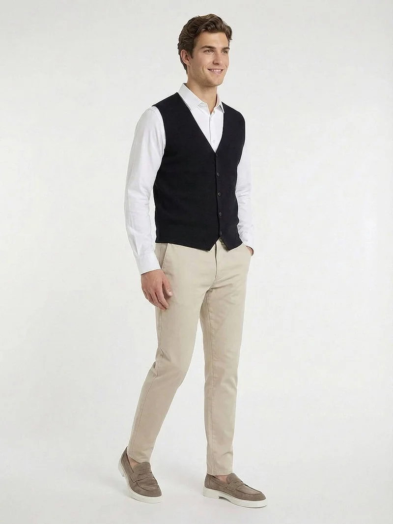 Kip Navy Blue Regular Fit Casual Knitting Knit Vest