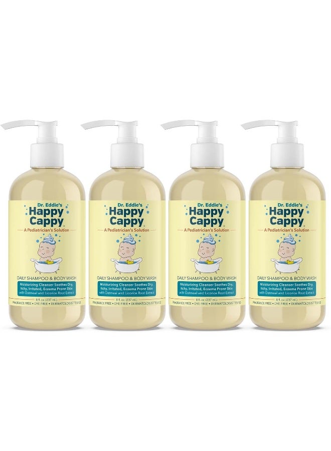 Happy Cappy Daily Shampoo, Face, and Body Wash for Dry, Itchy, Eczema Prone Skin, For Children and Adults, Fragrance and Dye Free, 8 Fl Oz (Pack of 4) - Image 1