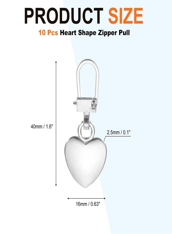 MECCANIXITY Metal Zipper Pull Charm 10 Pcs Detachable Heart Shape Zipper Pull Replacement Repair Kits Tabs Lock for Coats Jackets Pants Luggage Suitcase Purse Fasteners, Silver Tone - Image 2
