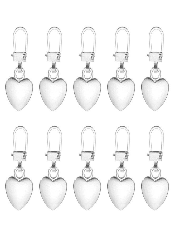 MECCANIXITY Metal Zipper Pull Charm 10 Pcs Detachable Heart Shape Zipper Pull Replacement Repair Kits Tabs Lock for Coats Jackets Pants Luggage Suitcase Purse Fasteners, Silver Tone - Image 1