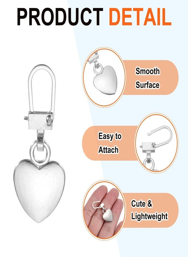 MECCANIXITY Metal Zipper Pull Charm 10 Pcs Detachable Heart Shape Zipper Pull Replacement Repair Kits Tabs Lock for Coats Jackets Pants Luggage Suitcase Purse Fasteners, Silver Tone - Image 3