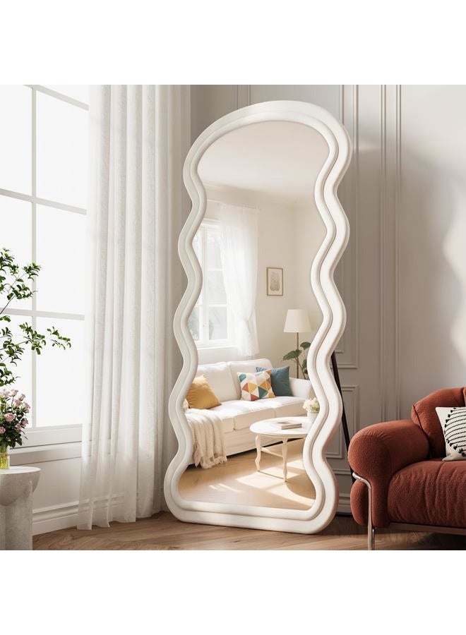 FlyEcho Full Length Mirror, 71"x32" Wavy Full Body Freely Standing Mirrors, Flannel Floor Mirror with Stand for Bedroom, Living Room, Hanging Leaning Wall Mirror Modern Home Decor - Image 2