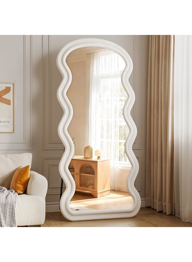 FlyEcho Full Length Mirror, 71"x32" Wavy Full Body Freely Standing Mirrors, Flannel Floor Mirror with Stand for Bedroom, Living Room, Hanging Leaning Wall Mirror Modern Home Decor - Image 1