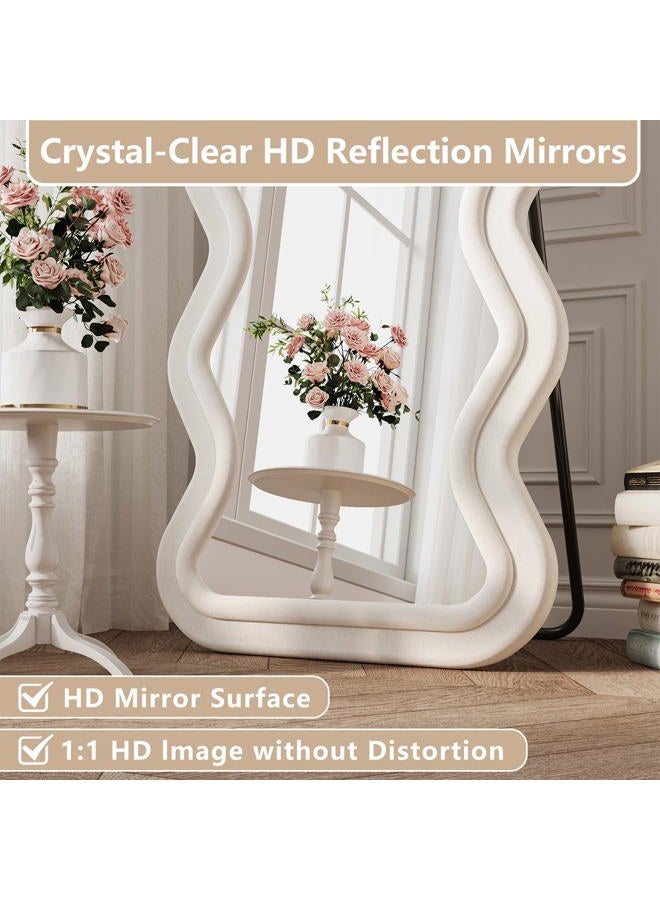 FlyEcho Full Length Mirror, 71"x32" Wavy Full Body Freely Standing Mirrors, Flannel Floor Mirror with Stand for Bedroom, Living Room, Hanging Leaning Wall Mirror Modern Home Decor - Image 5