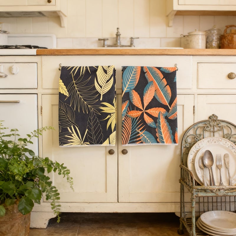 2 Pack Tropical Leaf Dish Towels Absorbent Monstera Kitchen Cloths Bohemian - Image 2