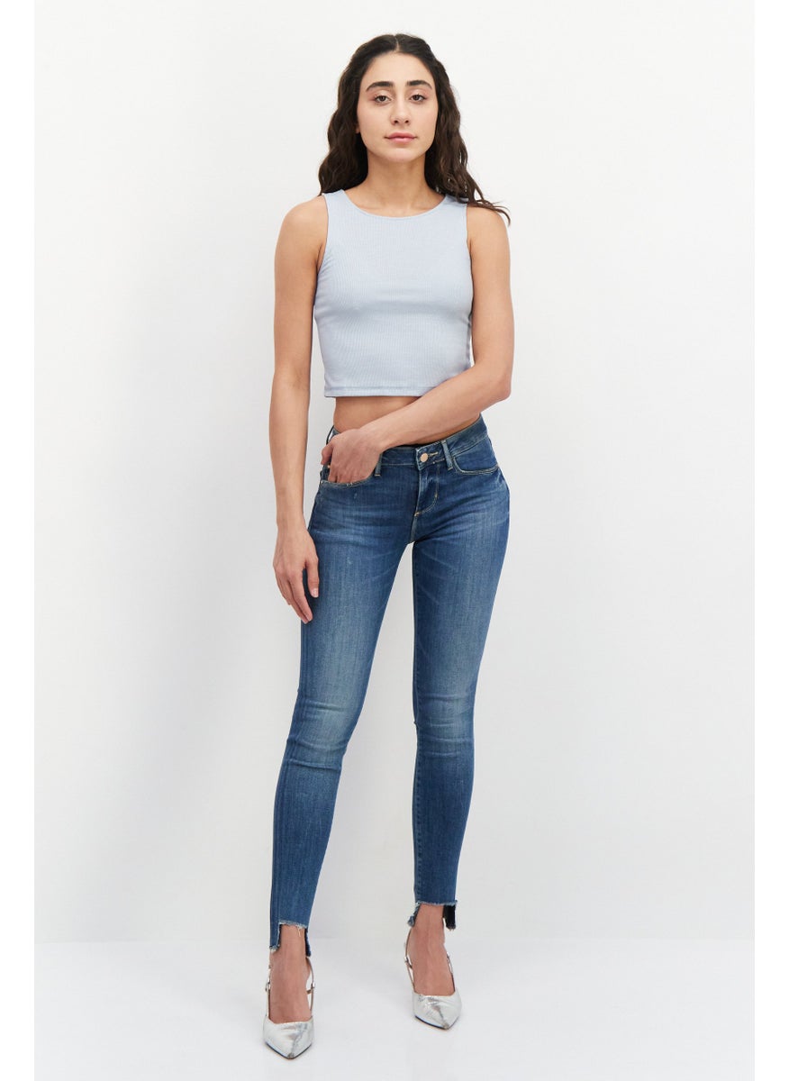 GUESS Women Skinny Fit Mid Waist Stretchable Denim Jean, Blue  - Image 4