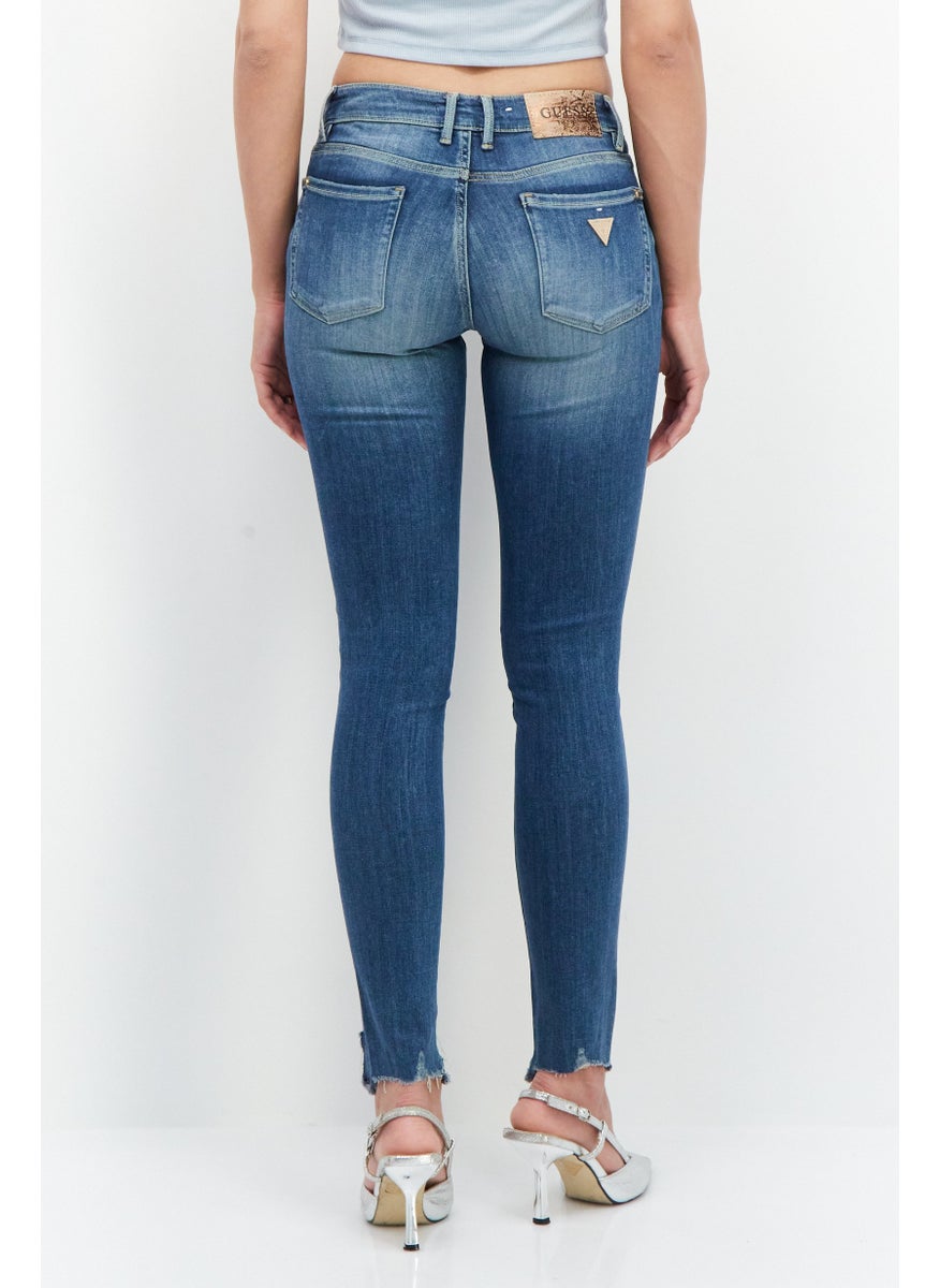 GUESS Women Skinny Fit Mid Waist Stretchable Denim Jean, Blue  - Image 3