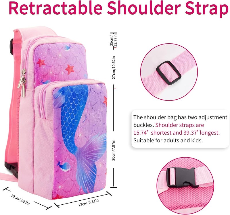 GLDRAM Mermaid Travel Bag Bundle for Nintendo Switch, Cute Carrying Case Compatible for Switch Lite & Switch OLED, Purple Shoulder Bag Bundle Set for Switch with Game Case, Thumb Grip Caps - Image 4