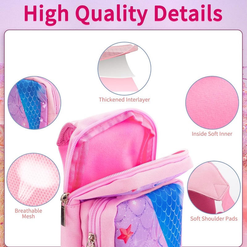 GLDRAM Mermaid Travel Bag Bundle for Nintendo Switch, Cute Carrying Case Compatible for Switch Lite & Switch OLED, Purple Shoulder Bag Bundle Set for Switch with Game Case, Thumb Grip Caps - Image 2