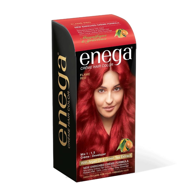 Enega No Ammonia Grey Coverage Long Lasting Creme Hair Color with Argan Oil Green Tea Extract Pack of 1150 ML Flame Red - Image 1