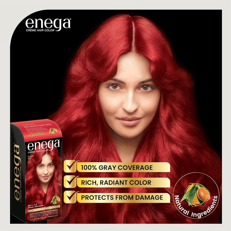 Enega No Ammonia Grey Coverage Long Lasting Creme Hair Color with Argan Oil Green Tea Extract Pack of 1150 ML Flame Red - Image 2