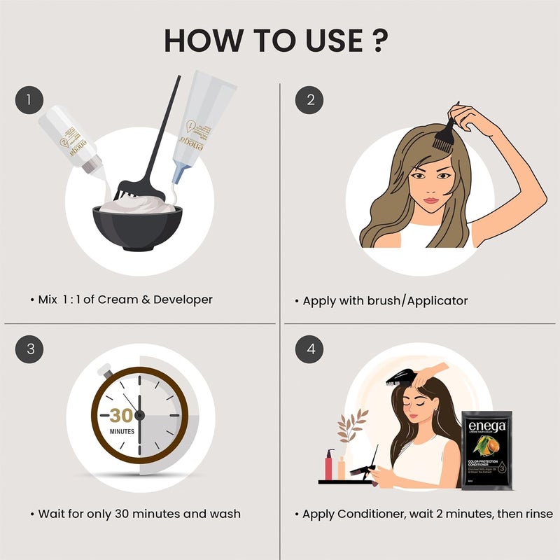 Enega No Ammonia Grey Coverage Long Lasting Creme Hair Color with Argan Oil Green Tea Extract Pack of 1150 ML Flame Red - Image 4