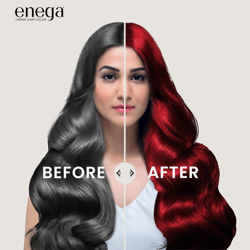 Enega No Ammonia Grey Coverage Long Lasting Creme Hair Color with Argan Oil Green Tea Extract Pack of 1150 ML Flame Red - Image 5