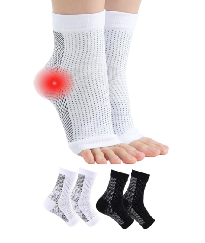QualiTrue Neuropathy Socks for Women and Men - 2 Pair Orthopedic Toeless Compression Foot Neuropathy Pain, Peripheral, Diabetic Socks, Arthritis Socks (2 Pair White & Black Combo) - Image 1