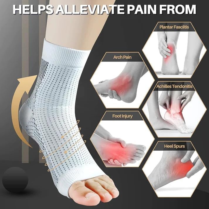 QualiTrue Neuropathy Socks for Women and Men - 2 Pair Orthopedic Toeless Compression Foot Neuropathy Pain, Peripheral, Diabetic Socks, Arthritis Socks (2 Pair White & Black Combo) - Image 2