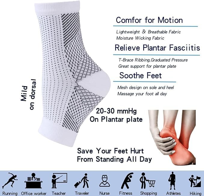 QualiTrue Neuropathy Socks for Women and Men - 2 Pair Orthopedic Toeless Compression Foot Neuropathy Pain, Peripheral, Diabetic Socks, Arthritis Socks (2 Pair White & Black Combo) - Image 5